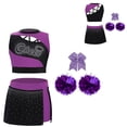 thumbnail image 3 of Hansber Kids Girls Cheerleading Dance Outfits 4 Piece Sleeveless Tank Top with Skirt Cheer Uniform Dress Suit Purple 12, 3 of 4