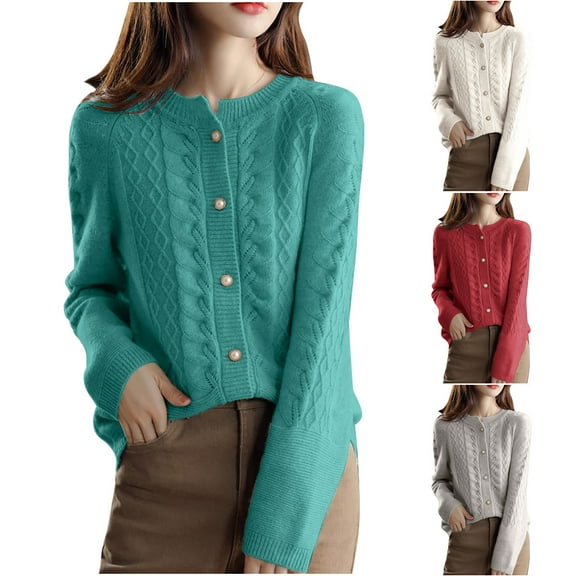 Brondbend Women Sweater Cardigan Knitted Sweaters for Women Crewneck Open Front Long Sleeve Sweater Thick Loose Outerwear Fall Winter Versatile Party Warm Top,Green
