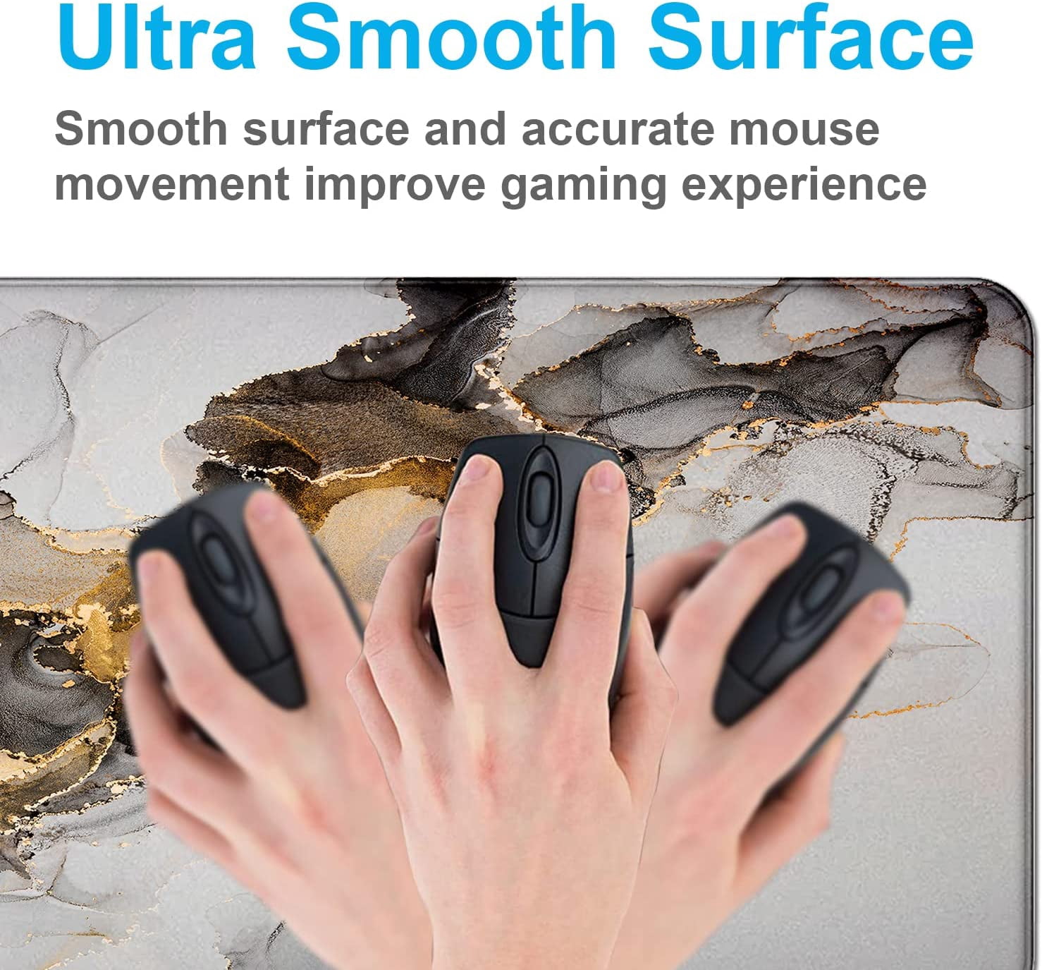 Large Extended Gaming Mouse Pad With Stitched Edges, Non-Slip Waterproof Rubber Base Mouse Pad For Office, Computer, Keyboard, Laptop And Home Desk Pad 35.4 x 15.7 x 0.12 Inch (Black Gold Grey Marble)