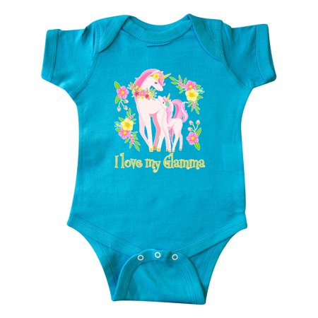 

Inktastic I Love My Glamma Unicorn with Pink and Yellow Flowers Gift Baby Boy or Baby Girl Bodysuit