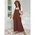 thumbnail image 3 of SHOWMALL Women’s Plus Casual Overalls Adjustable Straps Brown 4X Baggy Pants Wide Leg Jumpsuits with Pockets, 3 of 7