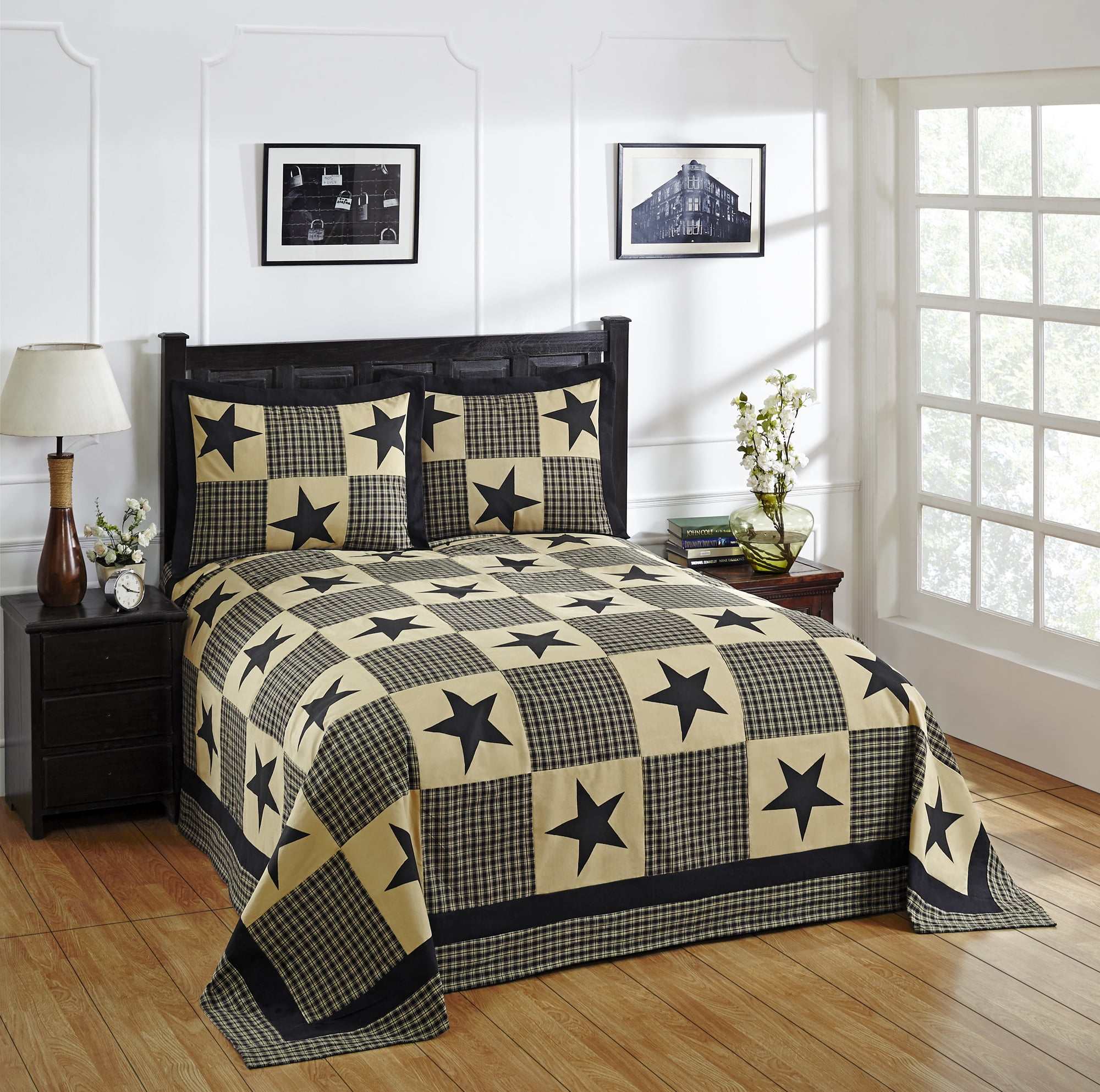 Better Trends Star Double Bedspread 96 in. X 110 in. with 2 Standard Shams 20 in. X 26 in. Black 