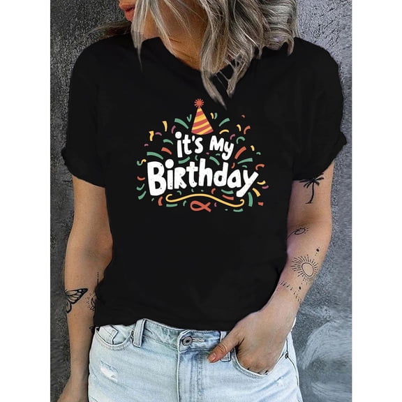 Birthday Party Graphic Tee Top Fashion and Comfortable Casual Sleeve Cotton Crew Neck Black S-5XL