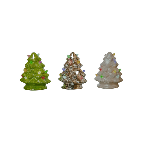 Transpac Ceramic Light Up Tree Decor, Set Of 3, Assortment