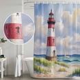 thumbnail image 5 of Beach Lighthouse Shower Curtain, Waterproof Shower Curtains for Bathroom, Coastal Ocean Ship Sky Oil Painting Washable Fabric Bathtub Curtain Set Bath Decor with 12 Hooks Long 72"x84", 5 of 8