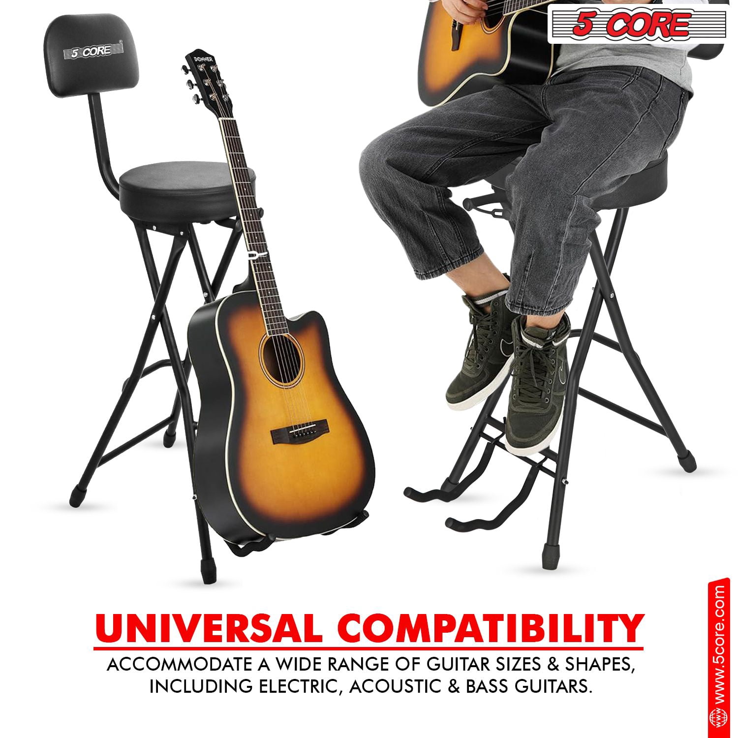 Guitar Stool Seat With Backrest Thick Cushioned Portable Durable Guitars Chair with Padded Holder Stand for Musicians,Black