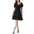 thumbnail image 1 of Vestido smock de verano casual para mujer INSPIRE CHIC con lazo en la espalda y volantes en corte A S Negro, 1 of 6