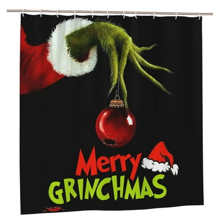 JOOCAR Merry Christmas Shower Curtain Xmas Winter Holiday Bathroom Decor with Hooks 72 x 72 Inches