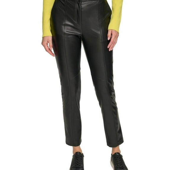 DKNY Womens Faux Leather Slim Leg Casual Trouser Pants, Black, 8