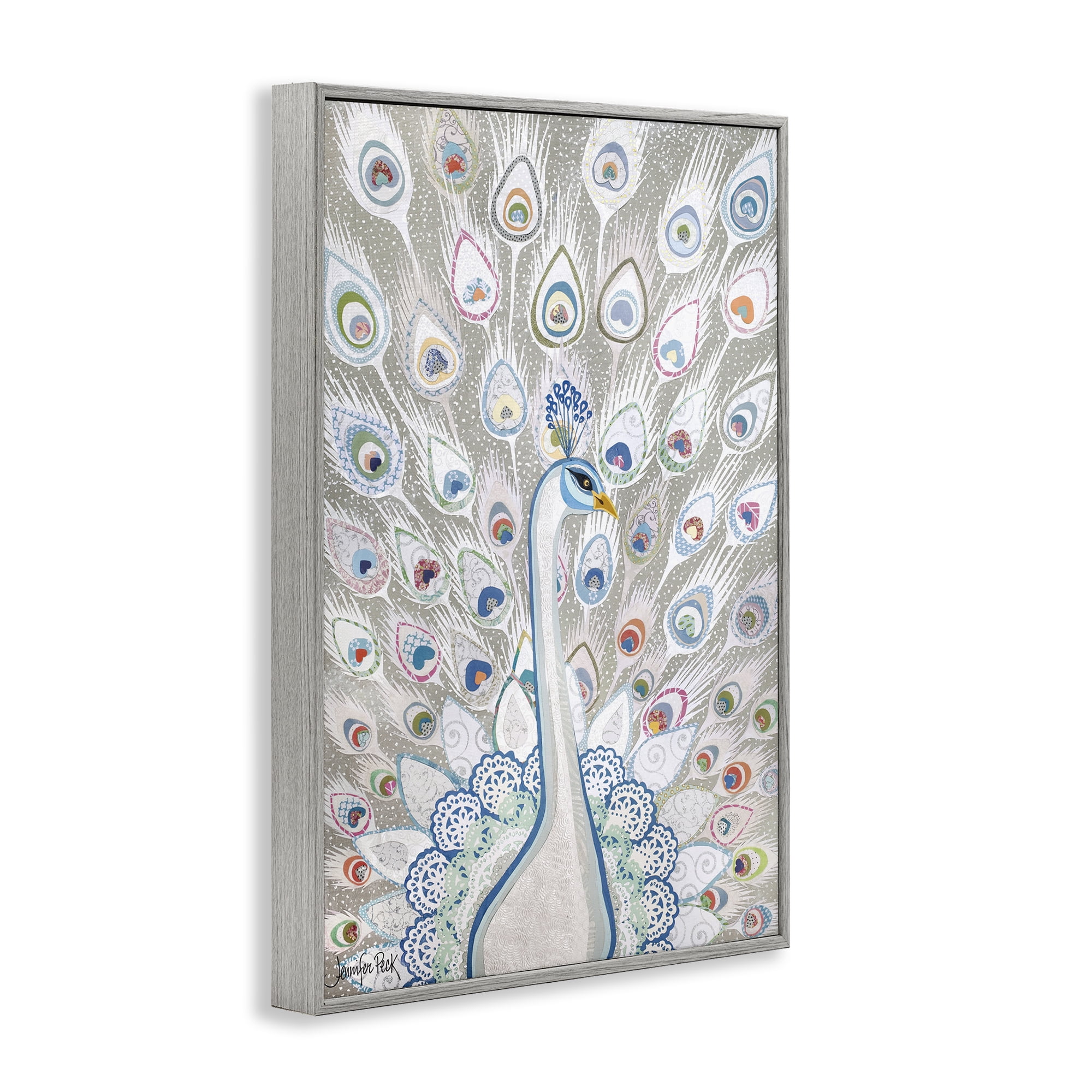 Stupell Industries Neutral Peacock Tail Pattern Animals & Insects Painting Gray Framed Art Print Wall Art, 16 x 24