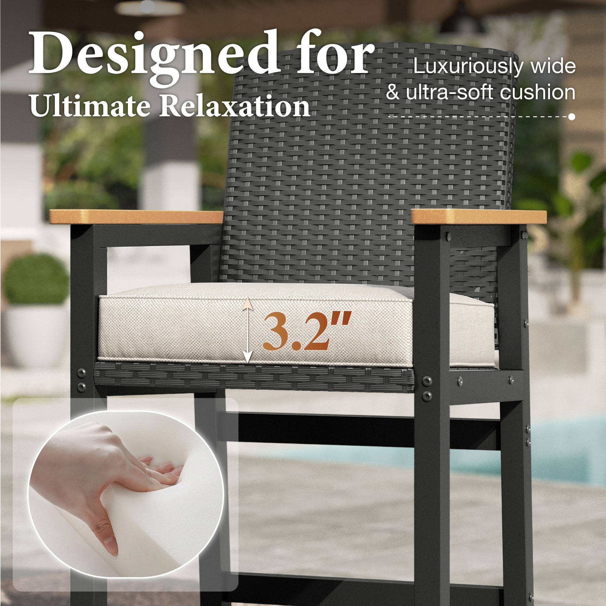 MF Studio 3-Piece HDPE Outdoor Bar Table and Chairs Set, Patio Dining Bar Bistro Table Set with Oversize Counter High Bar Stool, Black