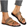 thumbnail image 4 of Hurxie Women's Metallic Strappy Flat Sandals Dressy Sparkly Open Toe Slide Vacation Summer Sandals Gold, 4 of 7