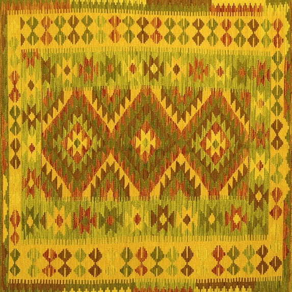 Ahgly Company Machine Washable Indoor Square Abstract Yellow Contemporary Area Rugs, 8' Square