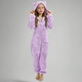 thumbnail image 3 of Bovxnpu Kids Fleece Onesie Jumpsuit Girls Warm Lined Romper Girls Fleece Bed Jumpsuit Kids Winter Plain Zip Up Long Sleeve Soft Hooded Romper, 3 of 8