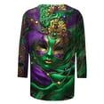 thumbnail image 4 of Mceream 3/4 Sleeve Mardi Gras Outfit for Women Mask Print 3/4 Sleeve Tops Orleans Carnival Party Shirt Tee Crewneck T-Shirts Funny Graphic Blouse plus size Green XXXXXL, 4 of 6