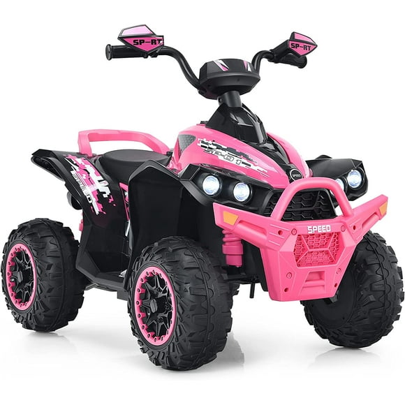 OLAKIDS VTT à Chevaucher, Voiture Jouet 4 Roues 12 V à Pile pour Tout-Petits, Quad Électrique Motorisé Arrière pour Garçons et Filles avec Lumières DEL, Musique, Klaxon, Vitesse Haute et Basse, Démarrage en Douceur