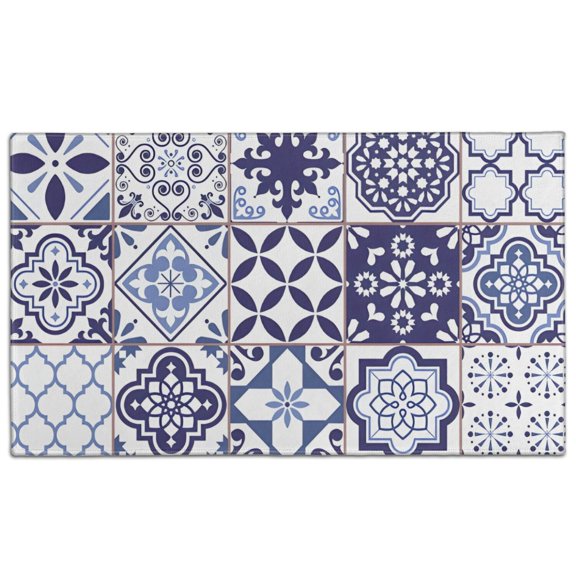 Blue Ethnic Geometric Patchwork Pattern Door Rugs,Washable Non Slip Door Mats Indoor,Decorative Door Mats,Entry Mat Indoor for Entrance,Bedroom,Kitchen,Bathroom,17"x30"