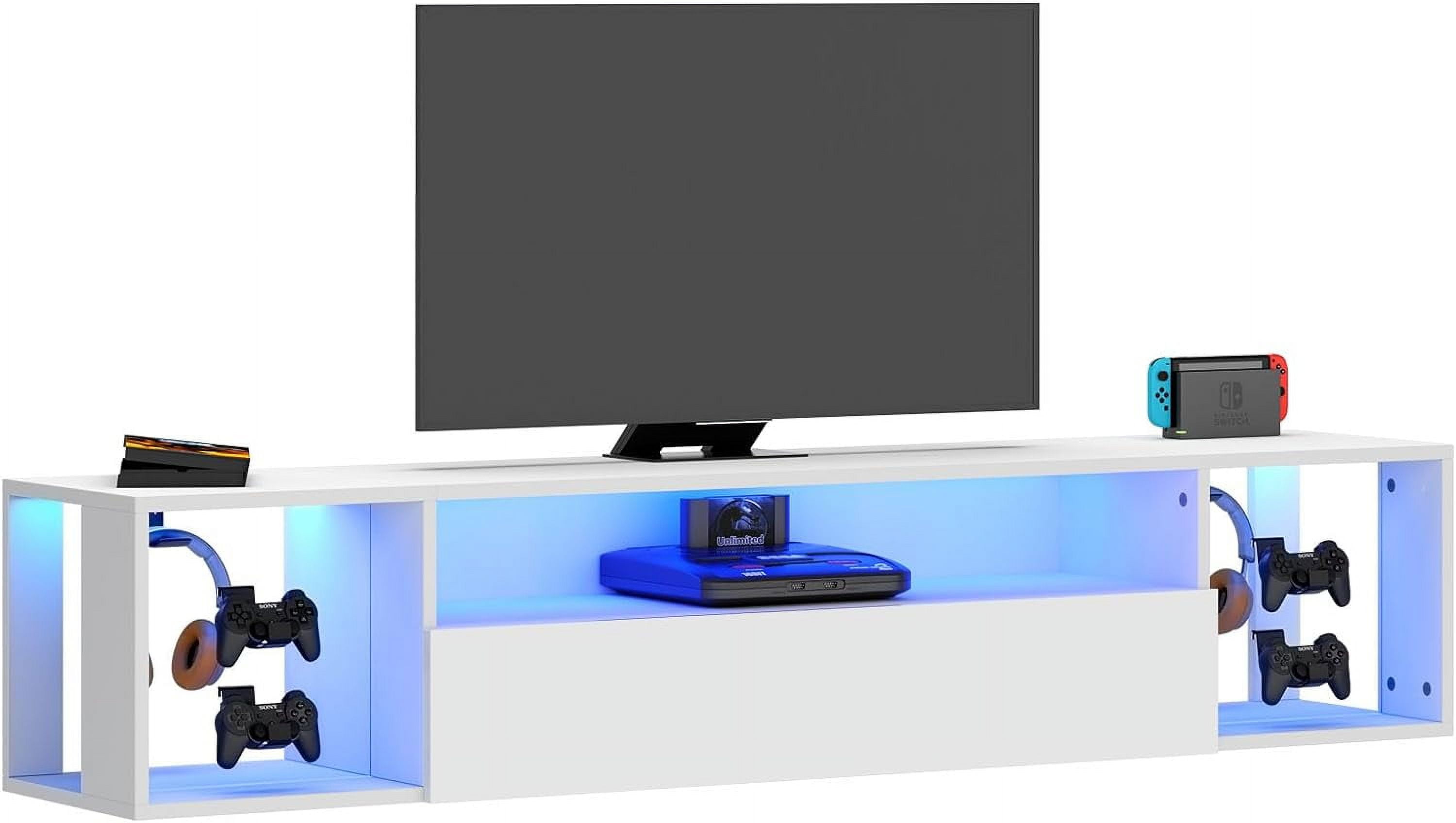 Soges Wall Mounted TV Cabinet with 3 Drawers and LED Lights, Floating TV Stand with LED for Living Room Bedroom, White, 55 inch