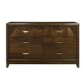 thumbnail image 2 of Benjara Nibo 60 Inch Wide Dresser, 6 Drawers, Satin Brass Handles, Brown Solid Wood, 2 of 5