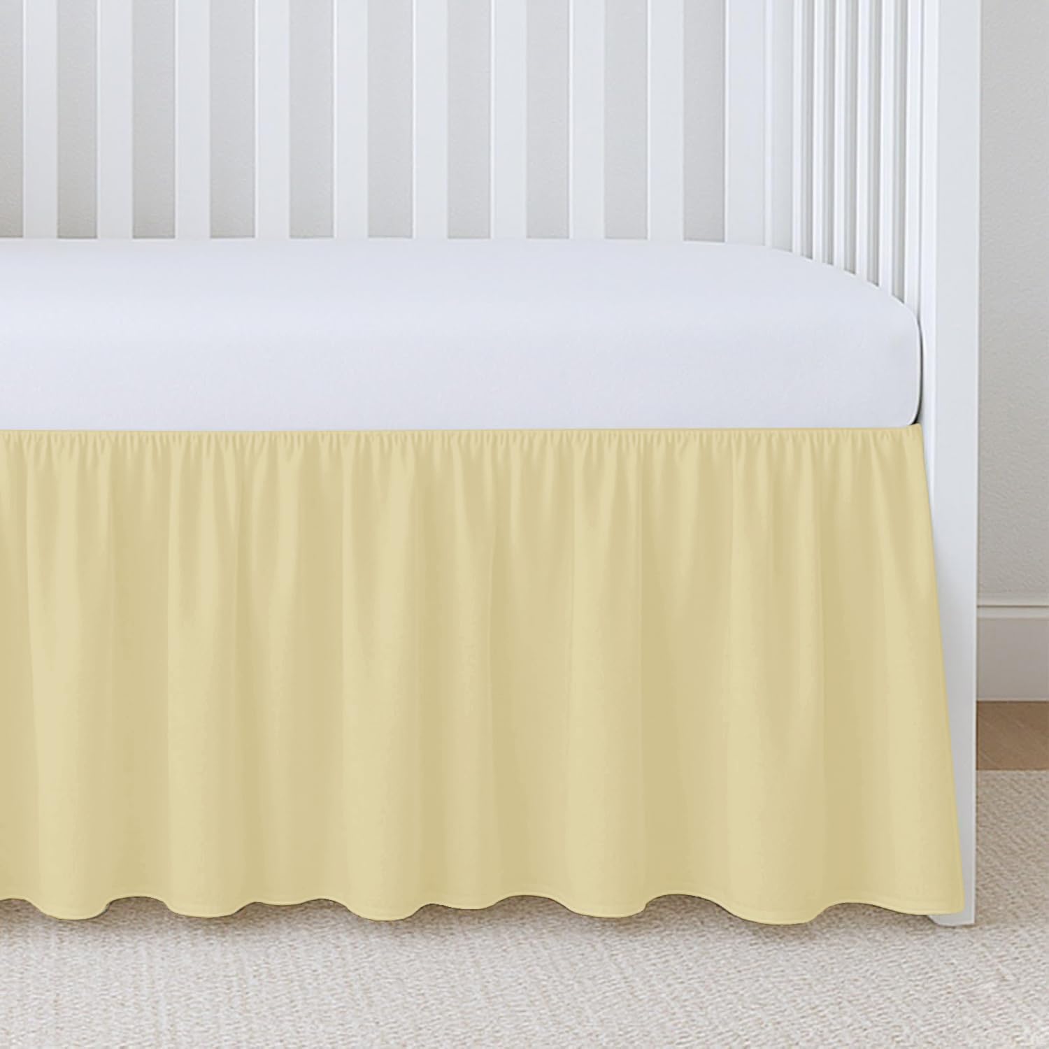 1 Piece 100% Egyptian Cotton 800 Thread Count Crib Ruffle Bed Skirts for Baby Girls (28” x 52” x 14") Inch Crib Ruffle Bed Skirts - Ivory Solid
