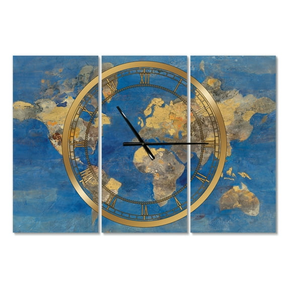 Designart 'Golden Glam World Map' Traditional Wall Clock