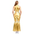 thumbnail image 2 of Hansber Womens S S Disco Costumes Sparkle Flare Jumpsuit Shiny Metallic For Rave Themed Parties Gold S, 2 of 5