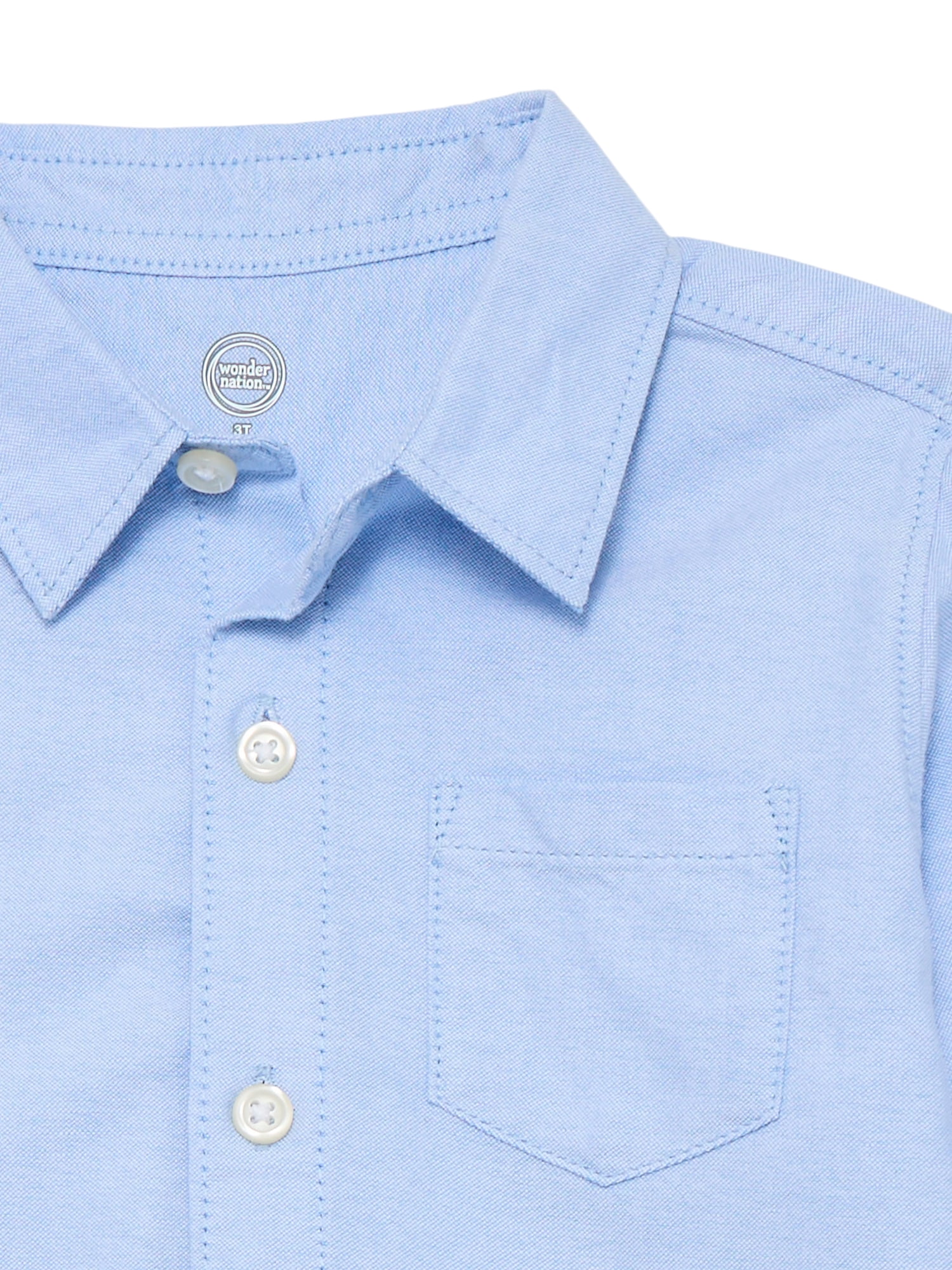 Wonder Nation Toddler Boys' Cotton Button Up Shirt with Long Sleeves, Sizes 12M-5T