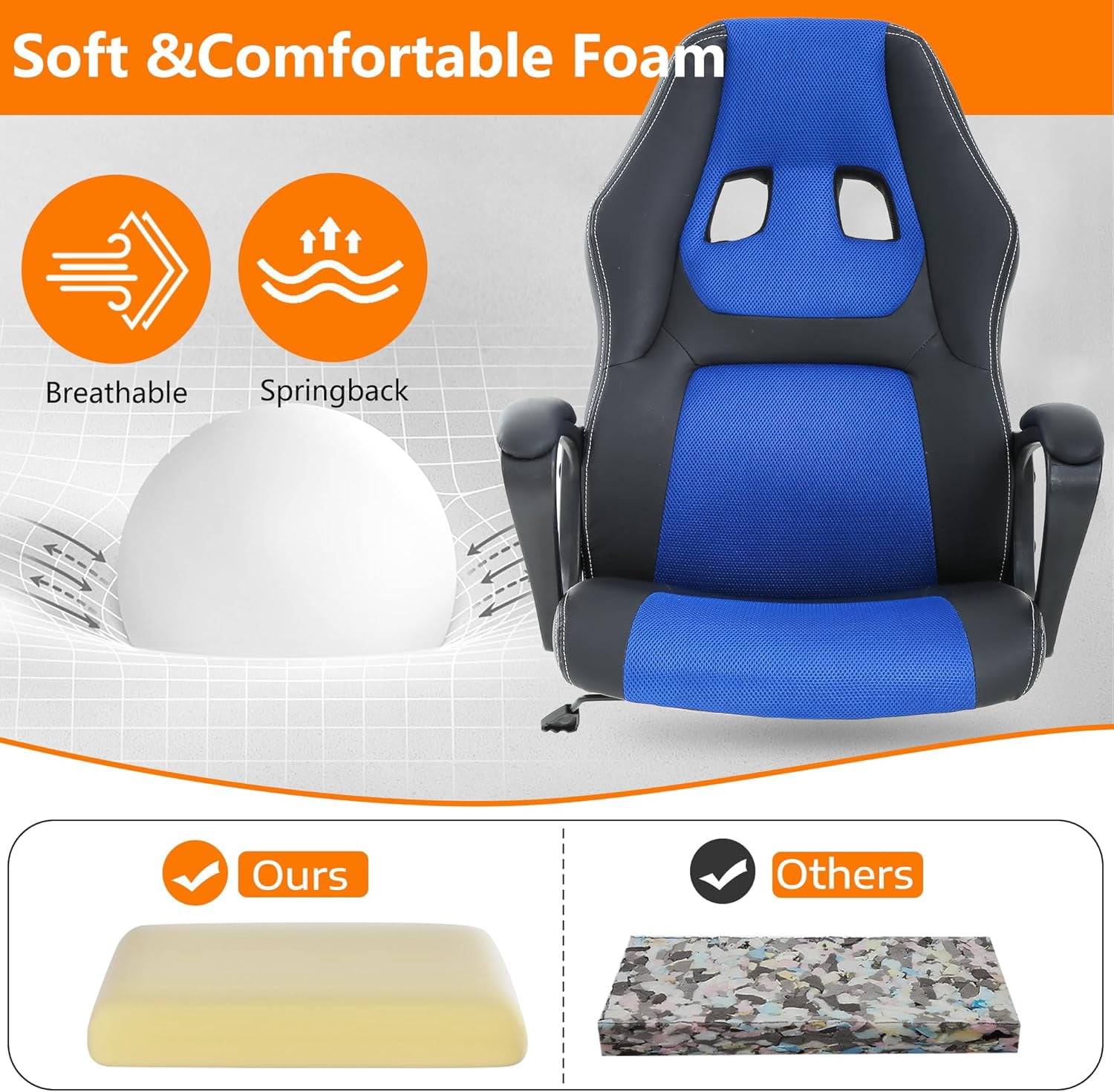 BestMassage Ergonomic Gaming Chair, Lumbar Support, Swivel Rolling for Women, Men(Blue)