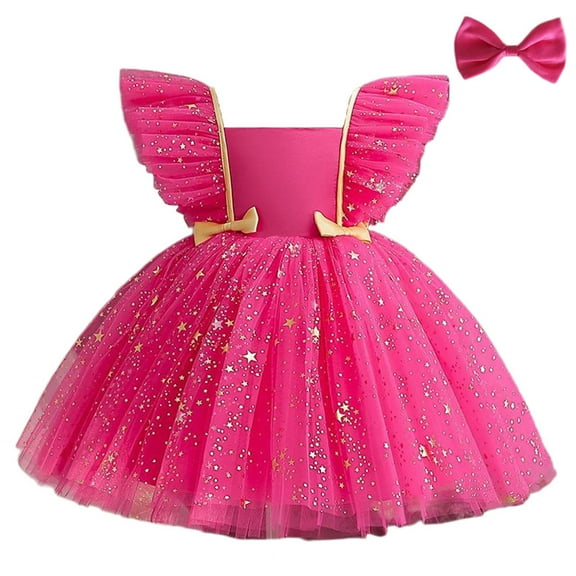 Favoffer Girls' Christmas Princess Dress Flying Sleeves Sequin Tulle Sundress Gradient Mesh Tutu Ball for Birthday Party Newborn Infant Baby 6M-5Y