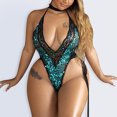thumbnail image 2 of Gibobby Tangas de mujer sexy encaje Día de San Valentín Lencería de mujer Sexy Body de encaje Deep V Teddy(Verde, XL), 2 of 5