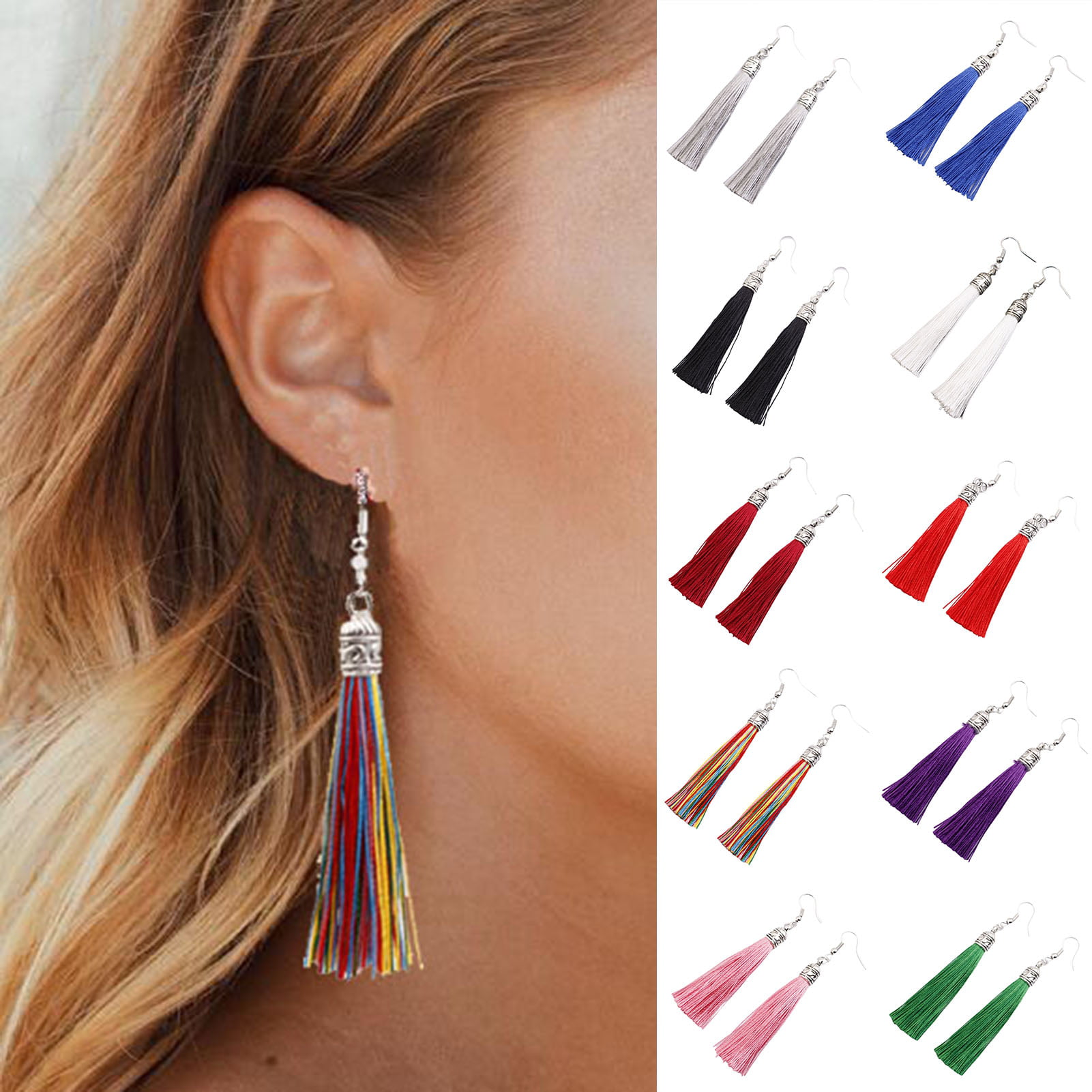 1 Pair Bohemian Style Long Tassel Dangle Earrings Fringe Hook Women Earrings 