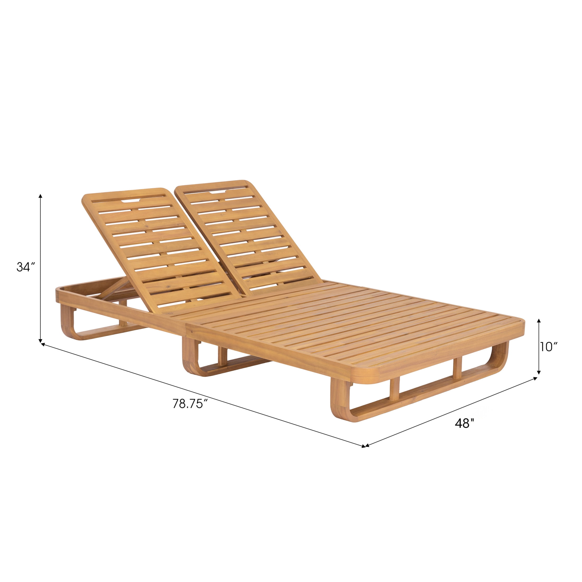 Christopher Knight Home Acacia Wood Outdoor Double Chaise Lounge with Adjustable Backrests, Natural