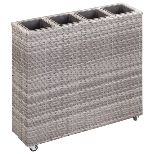vidaXL Garden Raised Bed with 4 Pots 80x22x79 cm Poly Rattan Grey