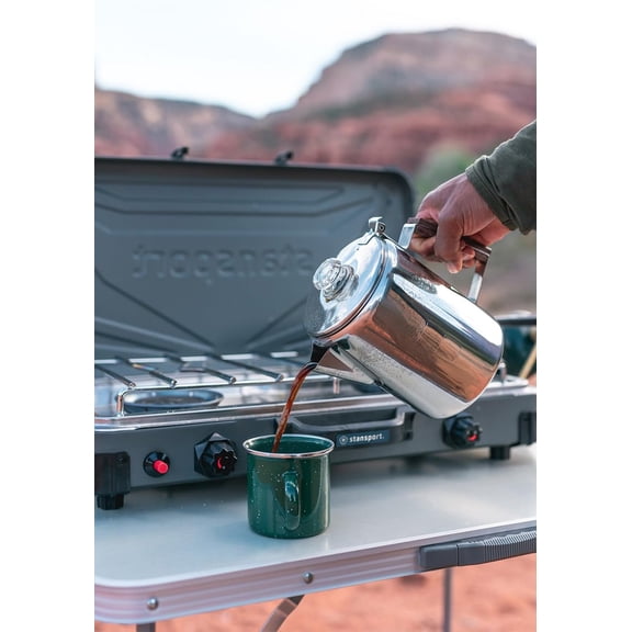 Stainless Steel Percolator Coffee Pot 9 Cups Silver Outdoor Camping