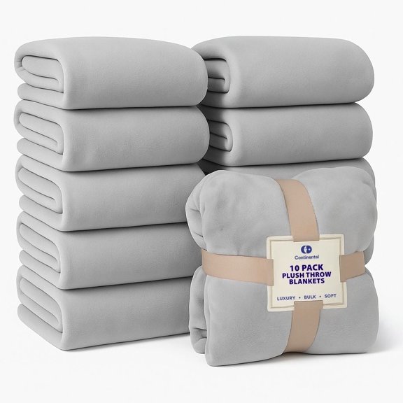 Continental Bedding Soft Lightweight Plush Microfleece Blanket for Couch, Sofa & Bed, Cozy Warm All-Season Throw, Gray, 50x70, 10-Pack