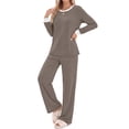 thumbnail image 4 of Fantaslook Color Block Pajamas for Women Crew Neck Tops Long Loungewear Pants Spliced 2 Piece Outfits Sets with Pockets, 4 of 10