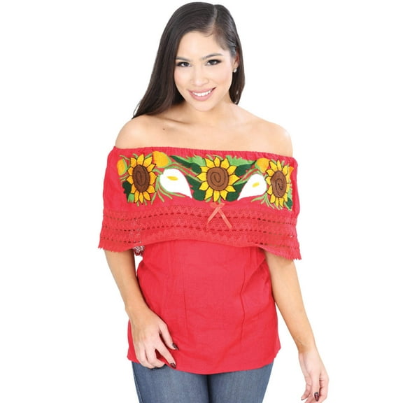 Artisanal Embroidered Blouse 50% Cotton, %50 Polyester Red 601703