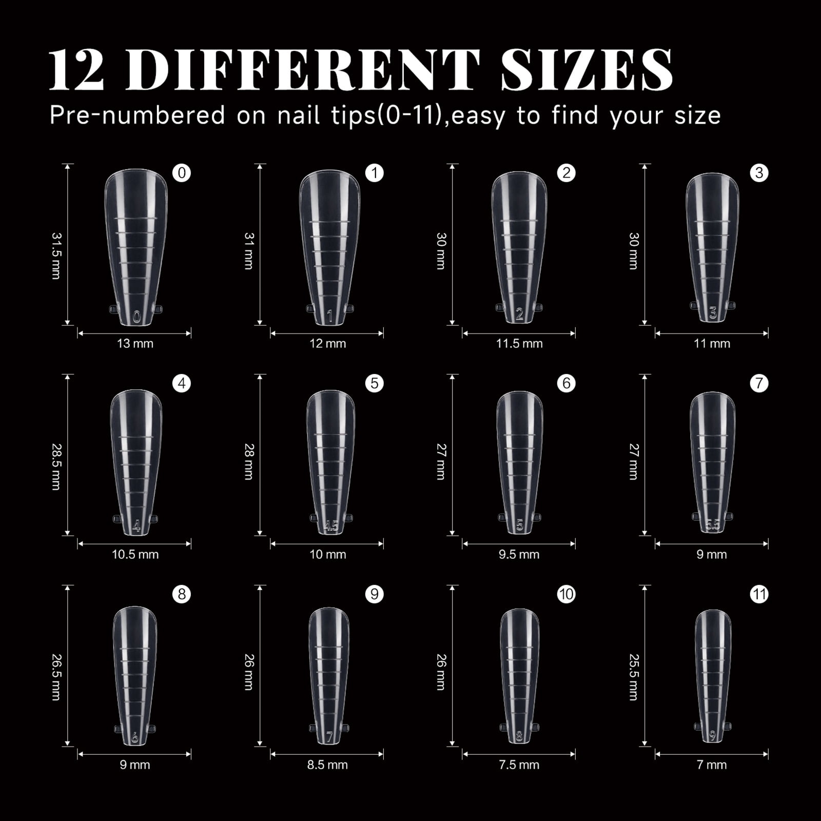Soft Long Coffin Acrylic Press On False Nails, Clear, 240 Pieces