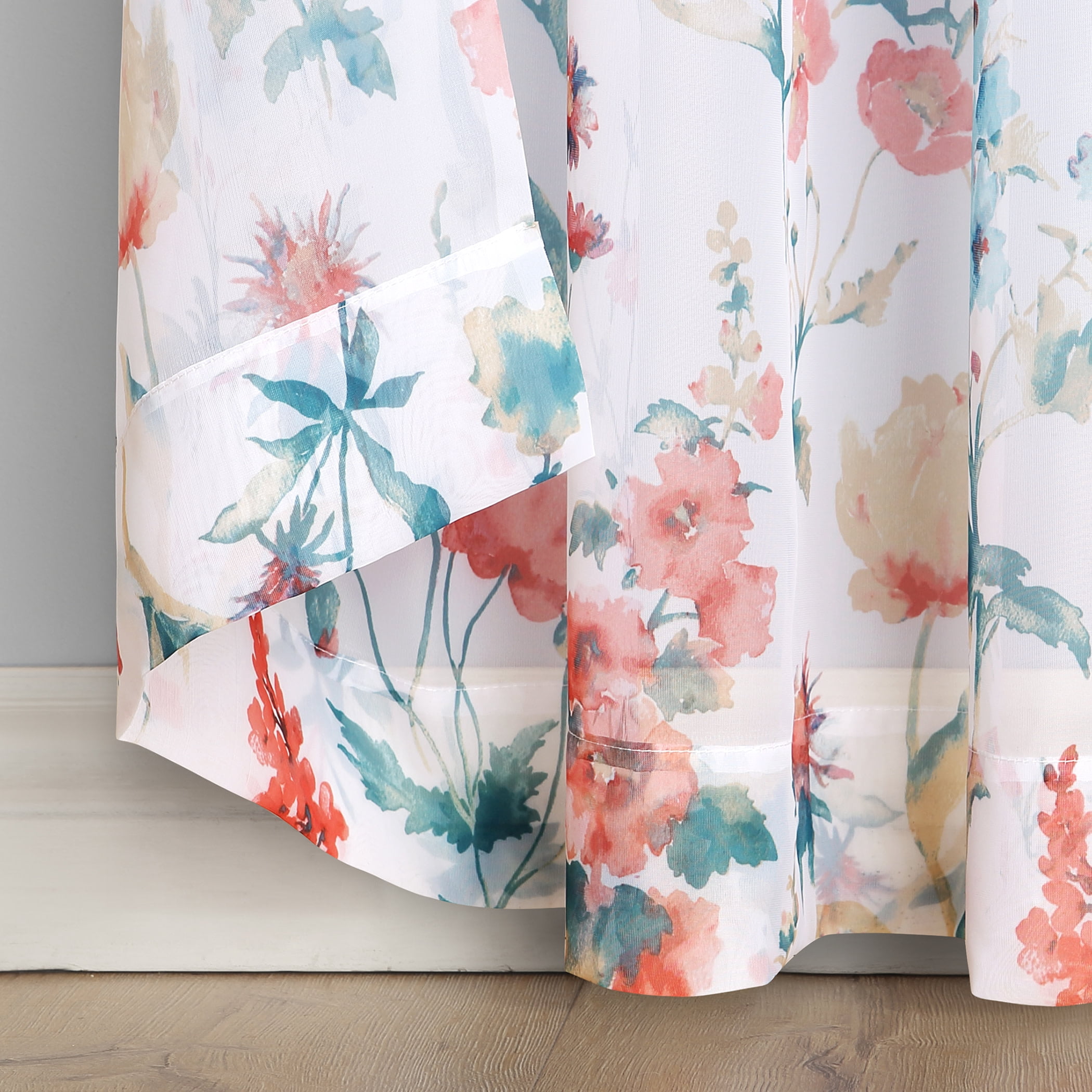 Mainstays Marjorie Sheer Voile Rod Pocket Single Curtain Panel, 1 Panel, White Floral, 58"W x 84"L