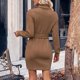 thumbnail image 4 of Womens Long Sleeve Turtleneck Knit Jumper Short Dress Solid Color Lace Up Dress, 4 of 8