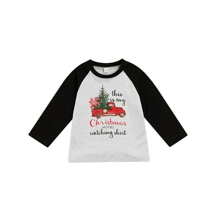 

Sunisery Christmas Kids Baby Girls Boys T-Shirts Letter Printed Long Sleeve Pullover Patchwork Tops Clothes Black Truck 3-4 Years