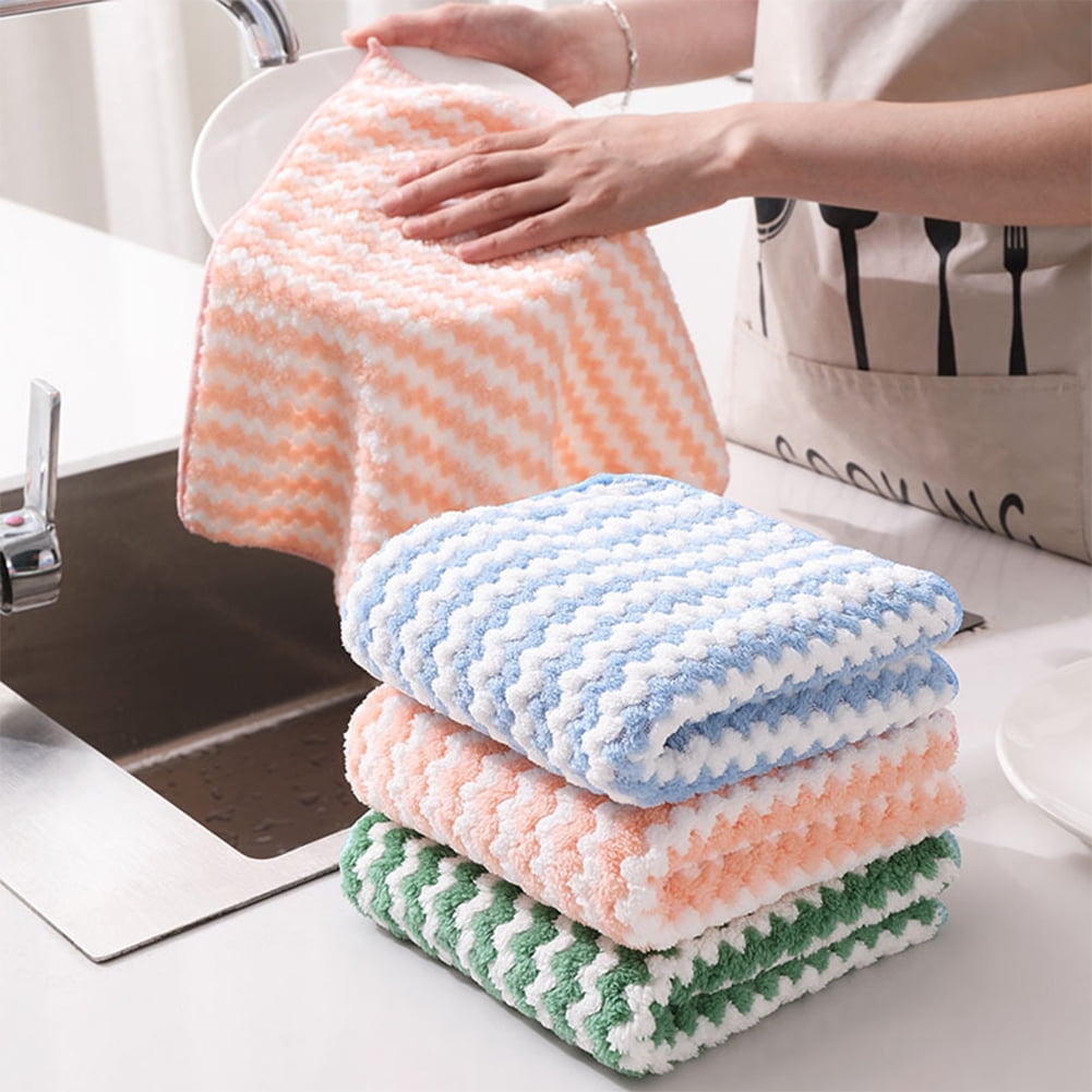 5 Pack Microfiber Dish Cloth for Washing Dishes, Striped Dish Towel Rags,  Best Kitchen Washcloth Cleaning Cloths Random Color 12x12