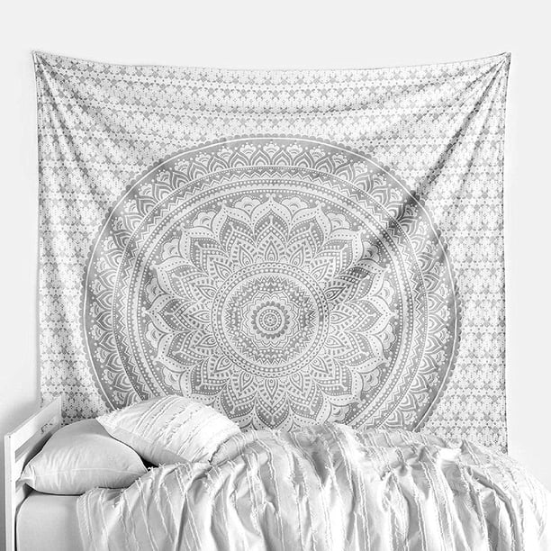 Tapiz de mandala gris plateado para dormitorio, tapiz estético, tapiz de pared independiente, decoración de habitación hippie, tapices bohemios, tapiz pequeño Trippy para colgar en la pared, 28.0 x 3 JAMW Sencillez