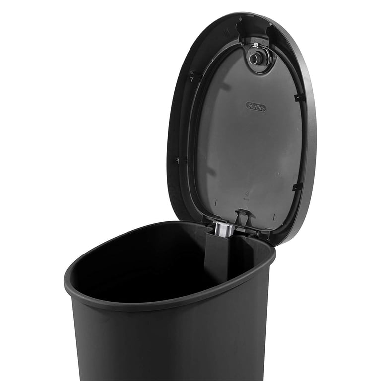 Sterilite 12.6 Gallon Locking StepOn Wastebasket, Black Lid & Base