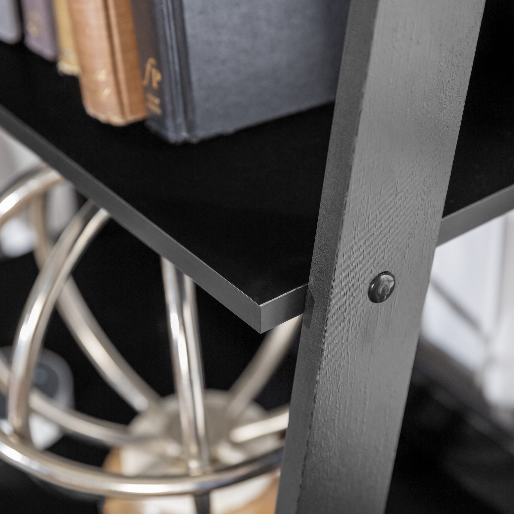 Walker Edison 4-Shelf Wood Leaning Ladder Bookshelf, Black