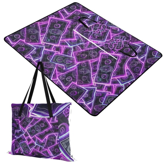Extra Large Picnic Beach Blanket Waterproof Sand Proof Portable Outdoor Mat Neon Dollar Bills 60x80