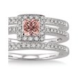 thumbnail image 2 of 2 Carat Morganite & Diamond Trio set Halo Ring on 10k White Gold, 2 of 2