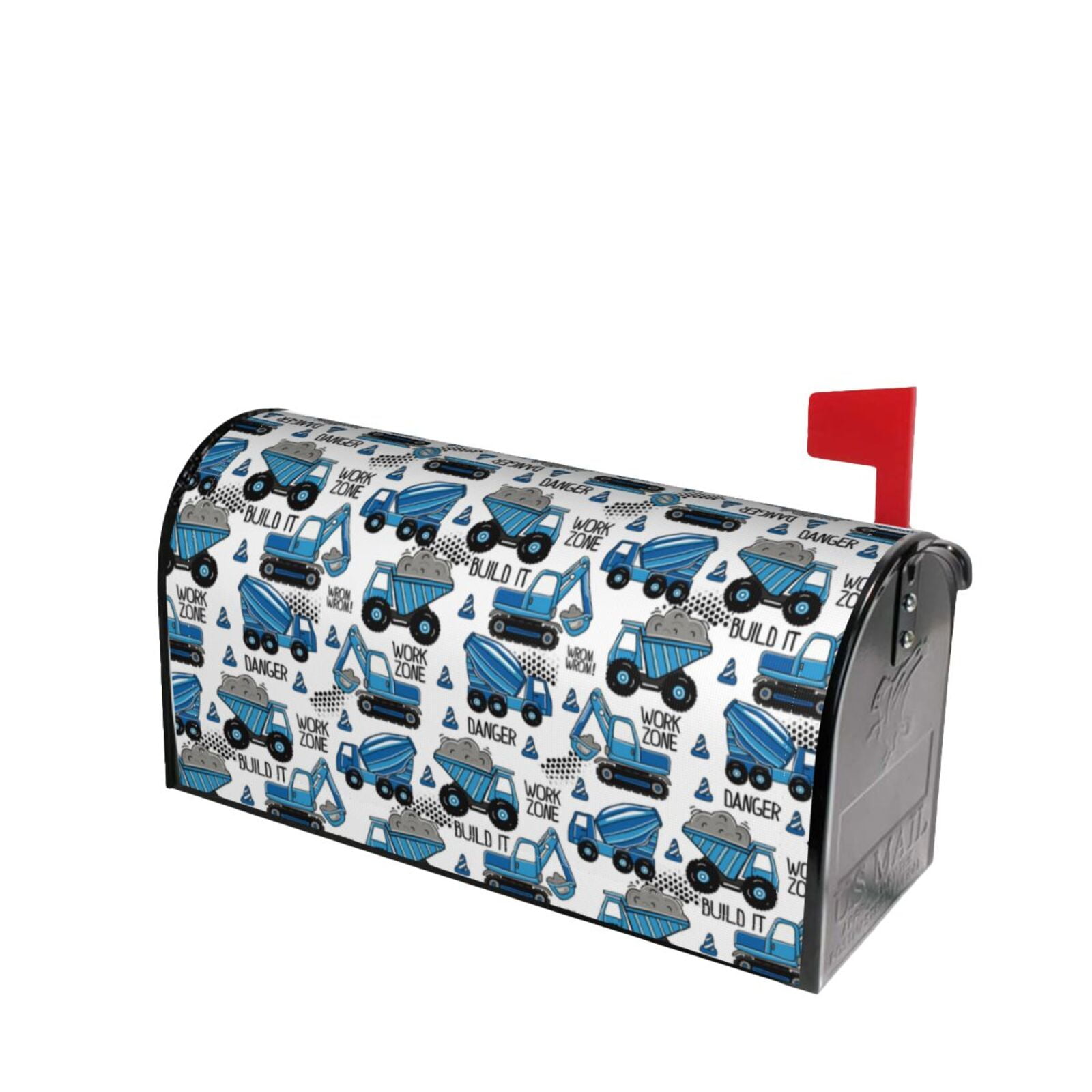 Xecao Blue Excavator for Mailbox Cover with Magnetic Strips, Waterproof and Sunscreen, Adds a Decorative Touch to Your Garden Yard.