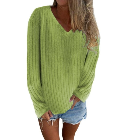 Ediodpoh Womens Long Sleeve Lightweight V Neck Sweater Knit Tops Knit Tops for Women for Casual and Everyday Wear Light Green XL