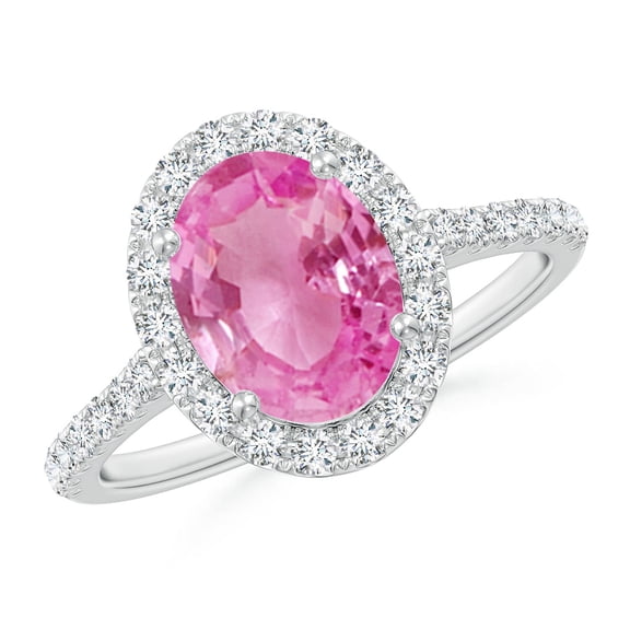 Angara Rings - Natural 1.9 ct Pink Sapphire Halo Ring with Diamonds in Platinum for Women (Size-9x7mm) | September Birthstone Jewelry, Birthday, Anniversary, Jewelry Gift for Women